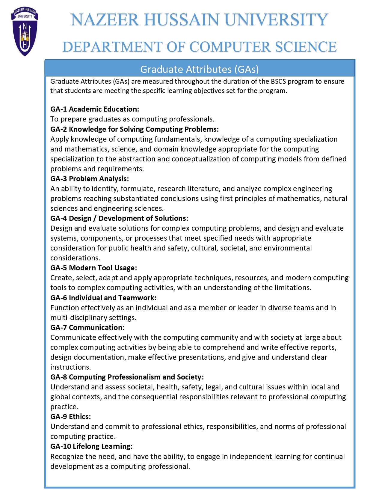 BSCS GRADUATE ATTRIBUTES